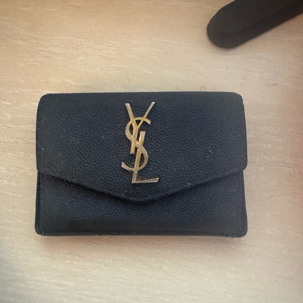 Used YSL Monogram Flap Card Case in Grained Leather